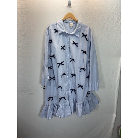 Anthropologie Maeve Asymmetrical Blue knee 3D shirt Dress Cotton Plus 3X Popover - Picture 2 of 10